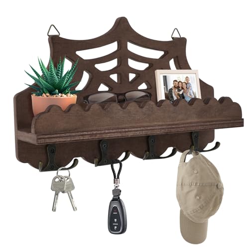 Porte Clef Mural avec Étagère, Tableau Support de Clés en Bois, Accroche Clé avec 9 Crochets pour Entrée, Bureau et Couloir