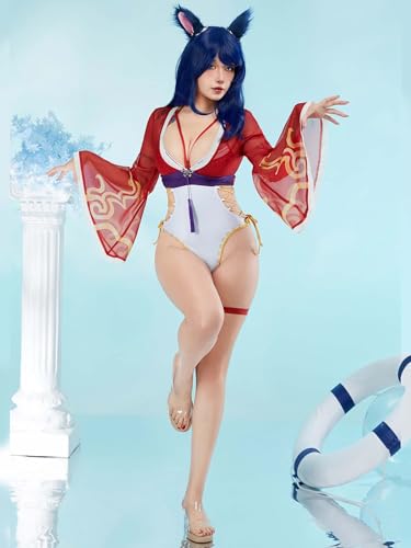 haikyuu Women Anime One Piece Swimsuit Cross Straps Cosplay Bathing Suit with Chiffon Cover-up and Ears2