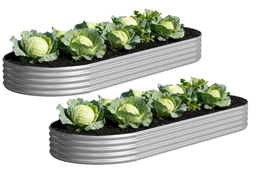 Image of Galvanized Raised Garden Bed Outdoor, 12x4x1ft(2Pack) Metal Heavy Duty Planter Boxes for Gardening, Easy Assemble Bottomless Small Oval Plant Container Kit for Vegetable, Flower, Fruit, Silver