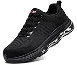 LARNMERN Safety Trainers Non Slip Steel Toe Cap Shoes Men Work Trainer Sneakers Lightweight Comfortable Breathable Running(10 UK, Black-Cushioned)