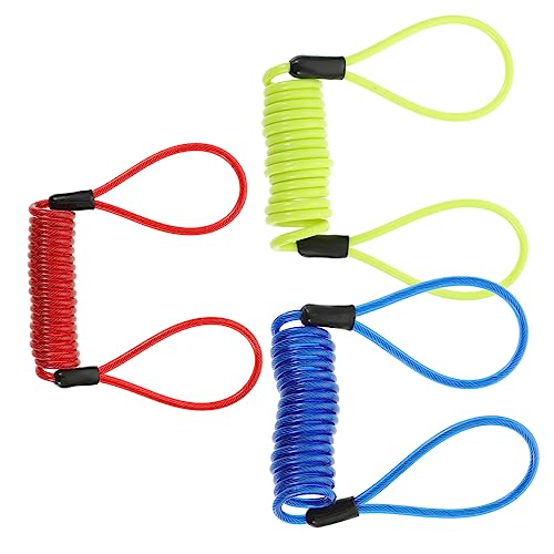 Balacoo 3Pcs Bike Reminder Cable Security Steel Disc Lock Cables Red for Bicycles Skateboards Sports Equipment Flexible Cut Resistant with Looped Ends