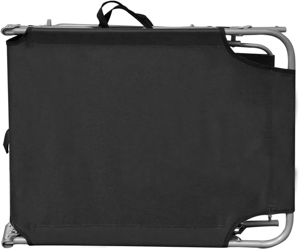 Folding Sun Lounger with Canopy Steel and Fabric Black Adjustable Outside Patio Sunlounger.Outdoor Garden Lounge Chair