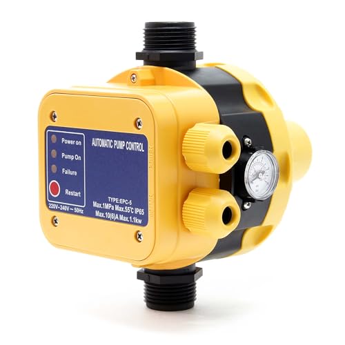 Wiltec Druckschalter EPC-5 230V 1-phasig bis 10 bar, Druckwächter mit Trockenlaufschutz für Hauswasserwerke und Pumpen, zuverlässige Pumpensteuerung