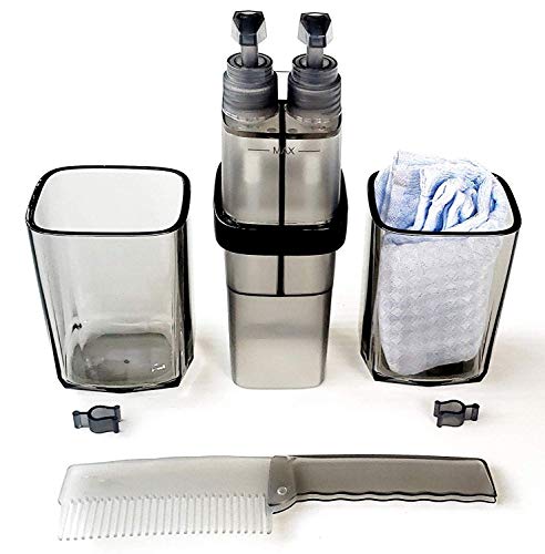 Toothbrush Travel Case BPA Free. Toothbrush holder with 2 cups,1 Bamboo Fiber Face Towel,1 Foldable Comb,1 soap holder pump and 1 lotion holder pump. For Dorm, Home,Travel, Family Vacation and Camping