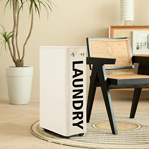 Lifesela X-Large Rolling Laundry Hamper, 29" Tall Slim Laundry Basket With Mesh Liner, Collapsible Dirty Clothes Hamper With Unique Handle, Corner Laundry Bin Laundry Cart With Wheels (Beige) #TOP6