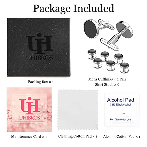 Uhibros Cufflinks For Men Tuxedo Shirt Cuff Links Stud Set Stainless Steel Shirt Accessories Unique Business Groom Wedding Black Silver Jewelry Gift #TOP5