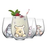 JoyJolt Winnie the Pooh 19 Oz Glass Tumblers, Set of 4 Stemless Kitchen Cups, Gift for Adults