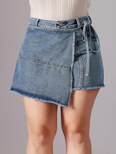 Image of Miss Chase A+ Women's Regular High Rise Mild Distress Regular Denim Skorts