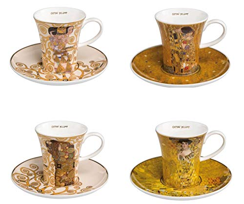 CREAFLOR HOME 4er Set Gustav Klimt Espressotassen konisch ALLE Motive H. 8cm Goebel Porzellan