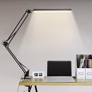 BIENSER Lampada da Scrivania a LED, 1100LM Lampada da Tavolo con Morsetto, 10 Livelli di Luminosità X 3 Modalità, Dimmerabile, Protezione degli Occhi, Lampada da Architetto Per Ufficio Lettura Studio