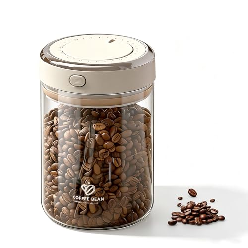 WDKXCN Coffee Bean Storage Container 1100ML Glass Coffee Jar with One-Way CO2 Valve Clear Borosilicate Glass CoffeE Canister with Date Tracker Airtight CoffeE Container for Sugar Tea Nuts
