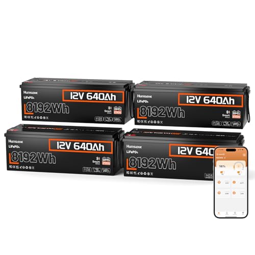 Image of 4Pack 12V 640Ah LiFePO4 Battery, 8.19kWh Massive Capacity Lithium Battery with 250A BMS (3200W Output), Bluetooth & Low-Temp Cut-Off, Replaces 6x 12V 100Ah for RV, Off-Grid Solar, Marine