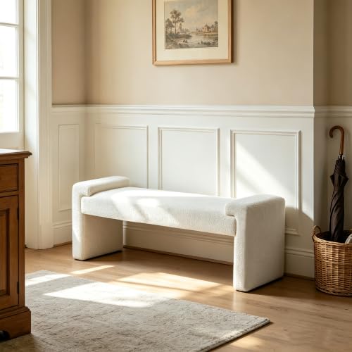 CACFTII Upholstered Entryway Bench, 43" Modern Bedroom Bench, White