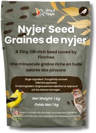Chirp & Maple Nyjer Bird Seed – Premium No Mess Niger Thistle Seed for Finches & Songbirds | High Energy Wild Bird Food | Attracts Goldfinches, Redpolls & Siskins – 1KG