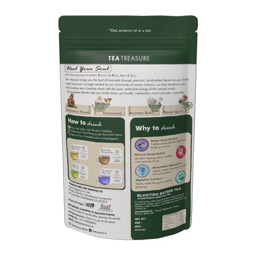 Image of Tea Treasure Bloating Buster Ayurveda's Miracle Tea | Supports Digestion, Reduces Bloating, Gas, Acidity & Burping | Fennel, Ginger, Ajwain, Peppermint & Black Salt | Feel Light After Every Meal | Caffeine Free Herbal Tea - 100g