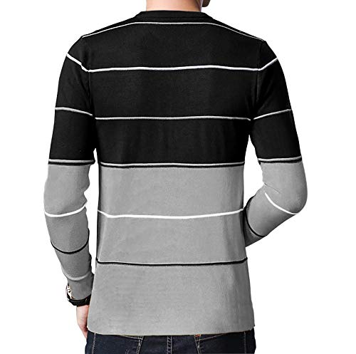 Image of EYEBOGLER Noble Monk Men's Striped Regular Fit T-Shirt (T305 Grey-Black-White XL)