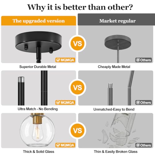 Image of MQMQA 2 Pack Globe Pendant Lights, Mid Century Black and Gold Pendant Light Fixtures, Globe Pendant Lights Kitchen Island with Clear Glass Shade Hanging Fixture for Dining Room (Bulbs not Included)