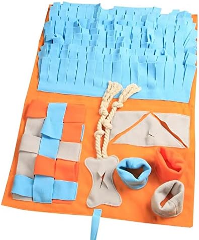 PawfectPals Pet Snuffle Mat Orange and Blue Dog Feeding Mat, Reduce Stress Relief, Durable Interactive Dog Toys Encourages Natural Foraging Skills