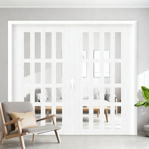 eryssgbf Porta a Fisarmonica a Soffietto in PVC con Struttura in Metallo, Porte Scorrevoli Pieghevoli con Maniglia per Armadi e Divisori Doccia WXH:65x195cm