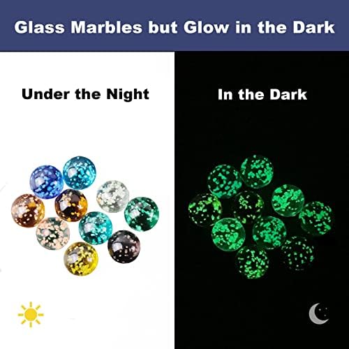 Ben & Bel Glow In The Dark Glass Marbles, a Set of 10 Pcs Multi-Color Dotted Marbles for Marble Run Game, DIY and Home Decoration