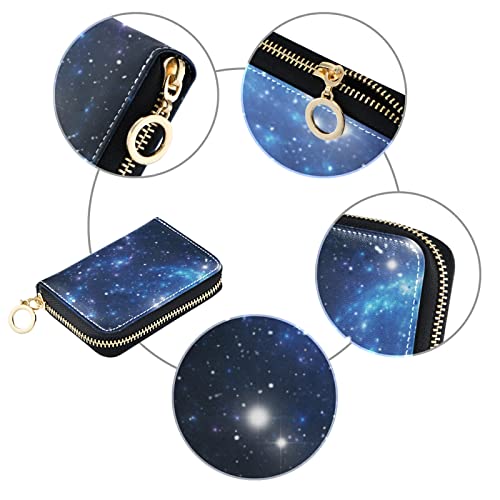 Black Blue Galaxy Space Shiny Stars Nebula White Glaring Stars Grey Credit Card Coin wallet, RFID Blocking Compact Women Leather Card Holder, Key Change Organizer, Zipper Purse Clutch Pouch3