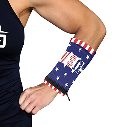 Binienty USA Wrist Pouch with Zipper for Women,American Flag RFID Protection Travel Wrist Wallet,4th of July Armbands Phone Holder for Running Walking Travel