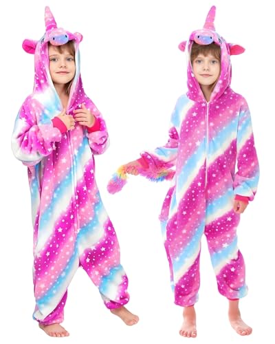 GEEKEO Grenouillère Licorne Onesie Pyjama pour Filles Combinaison Douce Surpyjama l'hiver Pyjamas pour Enfants, Combinaison Animal Habillage Costume Cosplay pour Halloween Noel Carnival Cadeaux