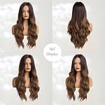 Haoland Long Ombre Brown Wavy Wig for Women 26 Inch Middle Part Curly Women's Charming Synthetic Wig with Natural Wavy Brown Heat Resistant Hair for Wedding Daily Party Use - Image 2