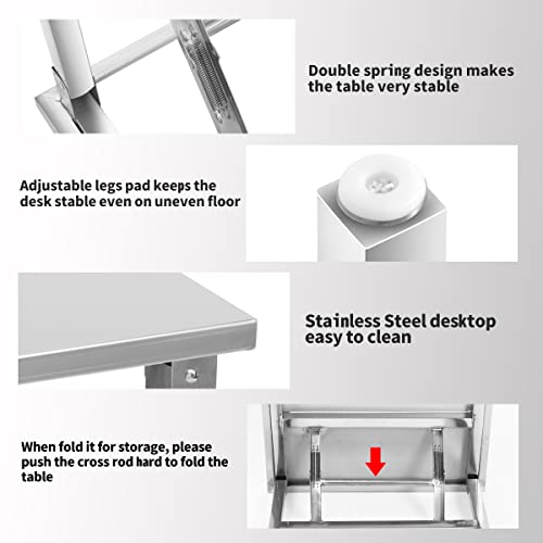 Small Stainless Steel Folding Table, Portable Camp Picnic Party Dining Table No Assembly Sturdy Small Folding Desk (36" X 24")… #TOP6