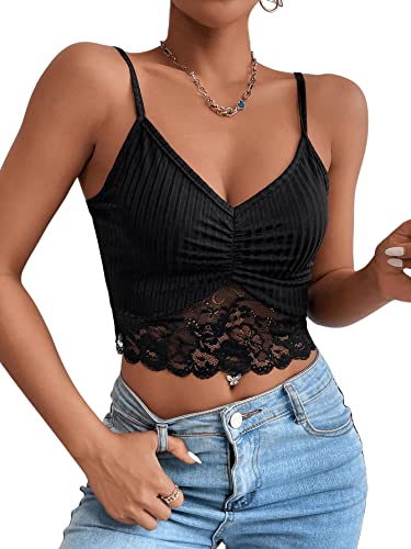 GORGLITTER Crop Top Damen Mit Spitze V-Ausschnitt Oberteil Cami Mit...