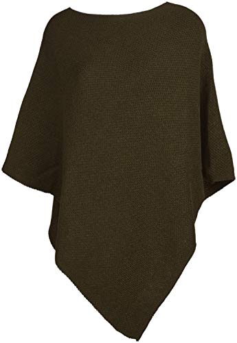 styleBREAKER Damen Feinstrick Poncho einfarbig, Ärmellos, Rundhals, Cape, Überwurf, Strickponcho, Einheitsgröße 08010078, Farbe:Oliv