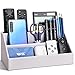KINGFOM Leatherette Multi-Function Desk Organizer Storage Box, 5 Compartments Office Supplies Caddy, Pen/Pencil, Cell Phone, Business Name Cards, Note Paper, Remote Control Holder Organizer (White)
