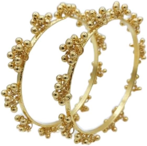 Traditional Gold-Tone Ghungroo Bangle Set – Ethnic Indian Style Beaded Bracelets for Women and Girls