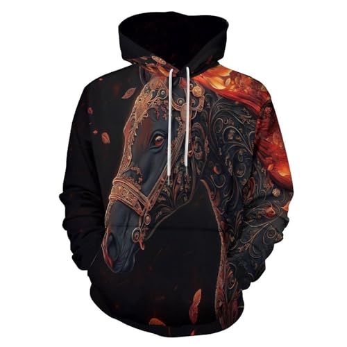Sweat à capuche homme imprimé Chevaux de Vigne avec poche pull de sport