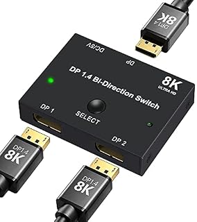 Angusplay DisplayPort Switch 8K Splitter Bidirectional DP 1.4 Switcher 2 In 1 Out/1 in 2 out Supports 8K@30Hz 4K@120Hz Compatible with PC Host Monitor Laptop etc