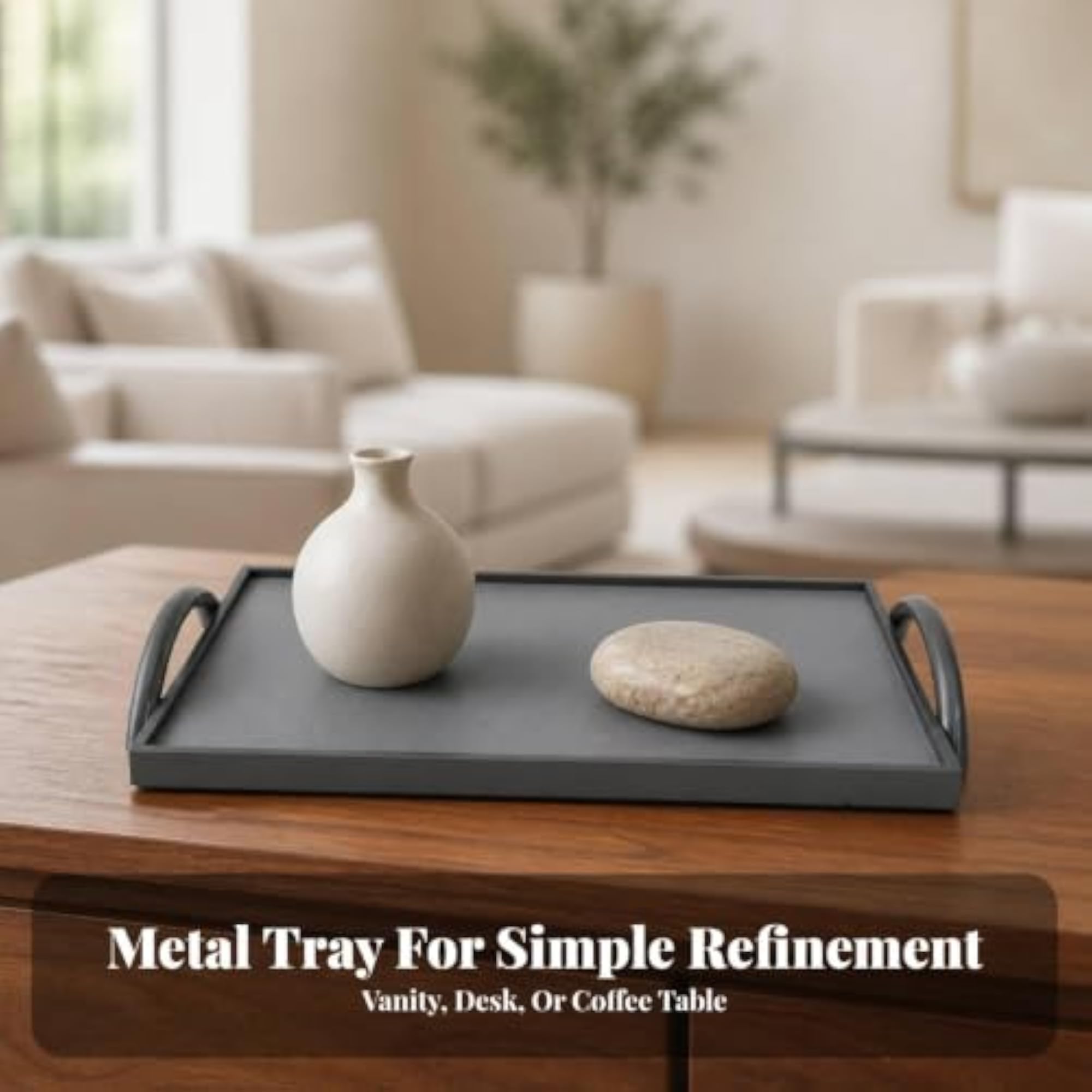 Rectangular Tray with Metal Handles, Modern Minimalist Design