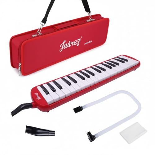 Image of Juarez 37 Key Melodica JMLD37RD Musical Instrument Soprano Air Piano Keyboard Pianica with Carrying Bag, 1 Soft Long Tube, 1 Mouthpiece, Wipe Cloth, Red
