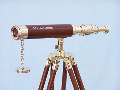 Nauticalmart Floor Standing Brass Harbor Master Telescope 30" - Wood by Nauticalmart