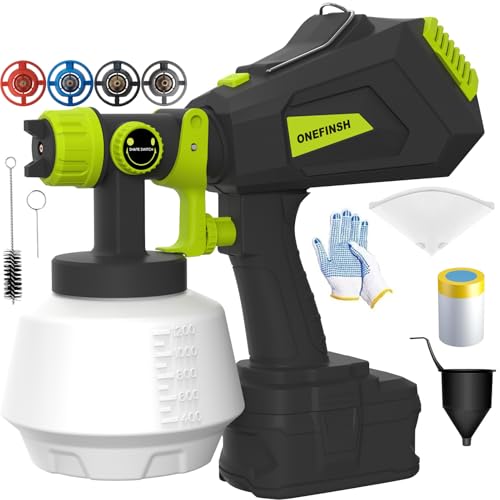 ONEFINSH Cordless Paint Sprayer for Ryobi 18V Battery, Handheld HVLP Paint Gun with 3 Spray Patterns...
