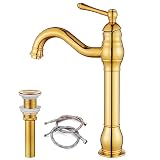 Polish Gold Vessel Sink Faucet Bathroom Single Handle Lavatory Vanity Mixer Bar Tap with Pop Up Drai