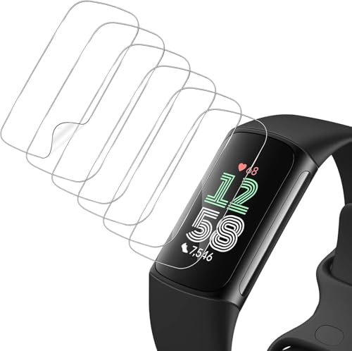 HidWee Bildschirmschutzfolie für Fitbit Charge 6, 6 Stück TPU Schutzfolie Selbstheilend R&umschutz Gebogene Kante, 0,26mm HD Klar Blasenfrei Folie, Hydrophob Anti-Schweiß