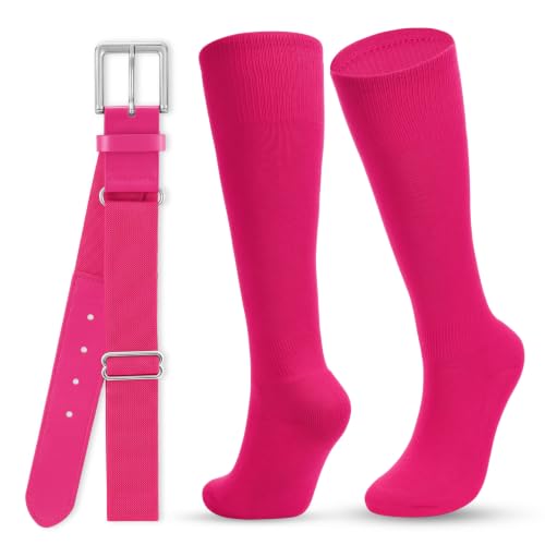 Image of WHIPPY Baseball Socks and Belt Combo Set Knee-High Softball Socks & Adjustable Elastic Belt for Kids Youth Adult