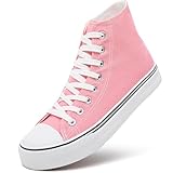 ZGR Womens High Top Canvas Sneakers,Lace up Canvas Shoes,Casual Tennis Walking Shoes(Pink.US7)