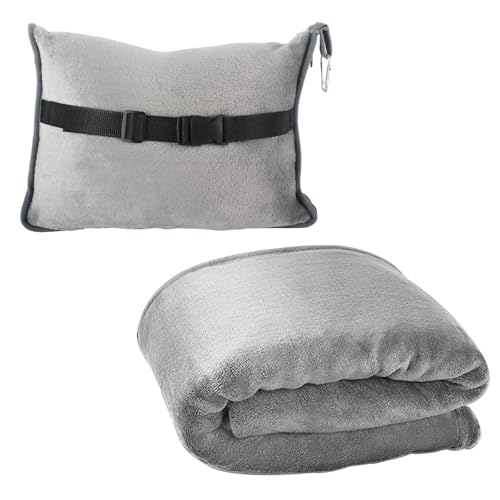 Dwitkul Reisedecke Ultraleicht Warm für Flugzeug & Auto Camping Decke und Kissen Set 2 in 1 Flugzeugdecke Tragbar Travel Blanket für Urlaub, Büro, Zuhause und Geschäftsreisen (127 x 152 cm, Grau)