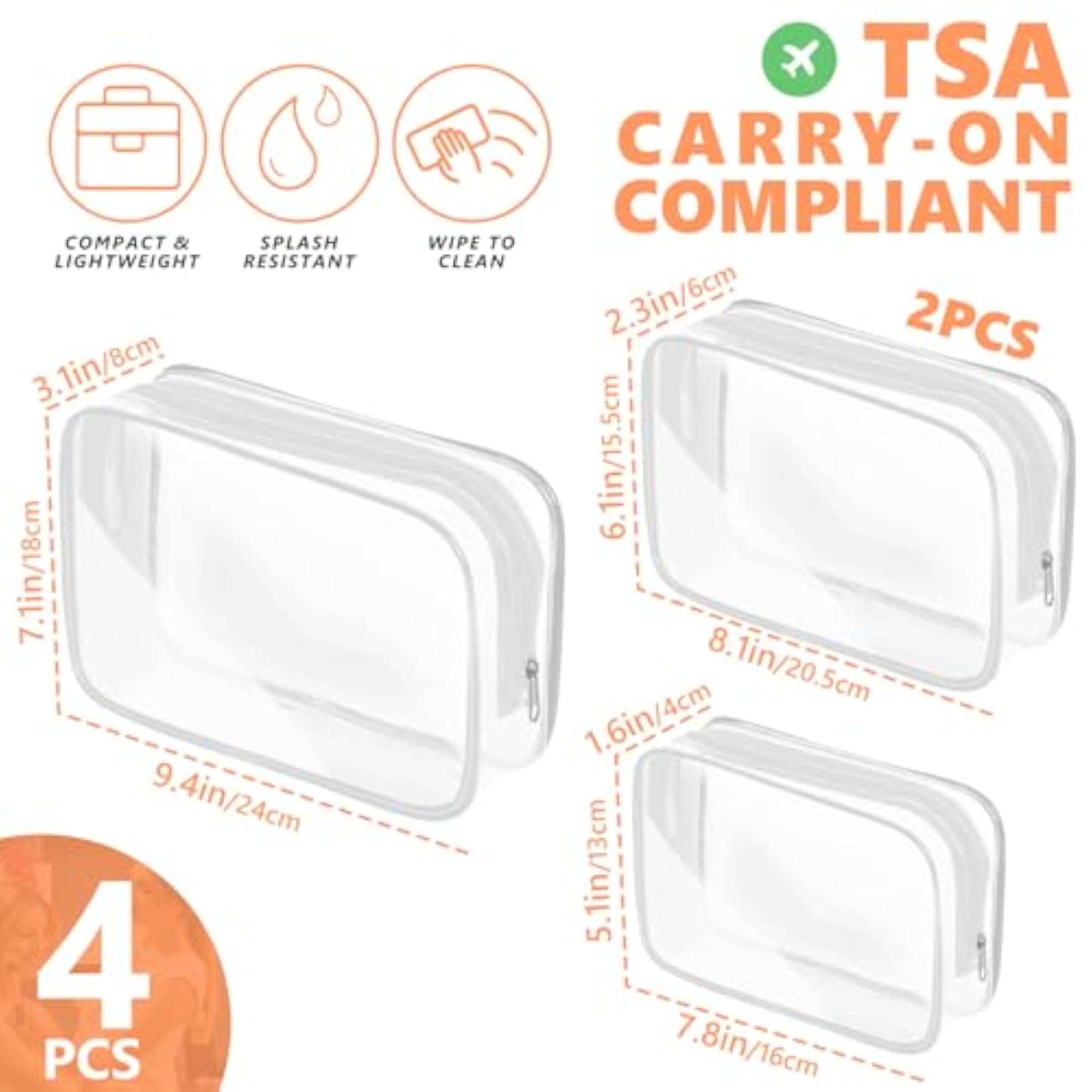 4 Pack Clear Toiletry Bag, Fashionable Organiser