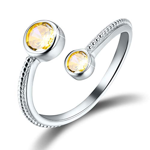 Esberry✦Cadeau Noel Femme✦Bijoux Femme, bagues de naissance en argent sterling 925 Bagues réglables Mois de naissance Bagues ouvertes Cadeaux pour fille de 12/13/14/15 ans.(November-Citrine) Cover
