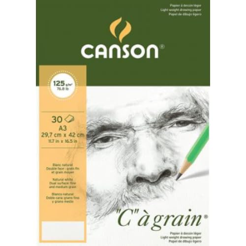 Lot de 5 Bloc 30 feuilles "C" à grain® (collées 1 côté) A3 125g/m², grain fin blanc naturel