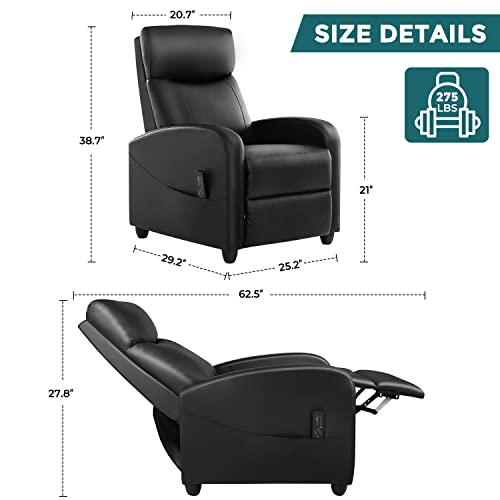 Recliner Chair, Living Room Chairs Massage Recliner Chairs Adjustable Theater Chairs Padded Seat Backrest Pu Leather Winback Single Sofa Modern Recliner Chair Bedroom Chair For Adults (Black) #TOP2