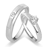 Meissa Wedding Rings for Women/Men 2 Pcs Sterling Silver Promise Rings Adjustable Silver Engagement Rings Cubic Zirconia Matching Couple Rings for Bridal