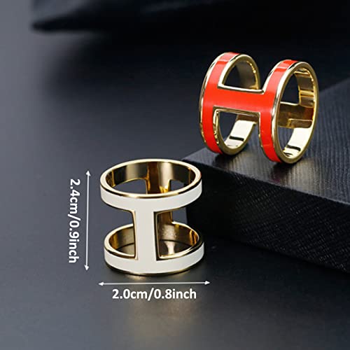 Image of H-Shaped Titanium Steel Women's Scarf Buckle, 4 Pcs Three-Ring Scarf Buckle, Non-snagging Letter Scarf Buckle, Small Enamel Buckle Accessories (White /Red /Black /Pink)